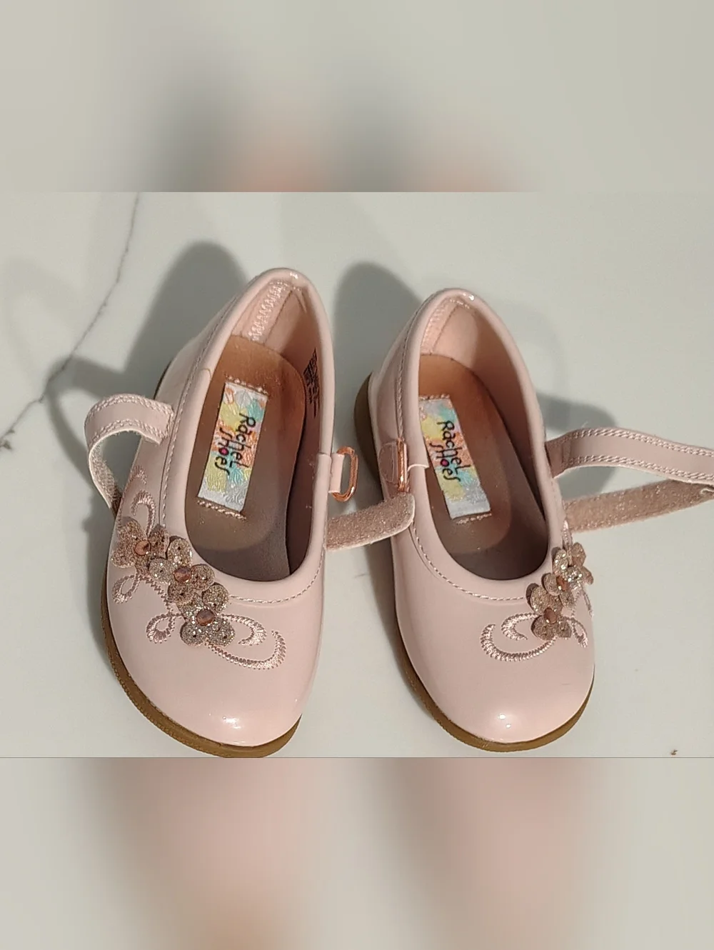 Rachel Ballet Pink Patent Mary Jane Dress Shoes w Floral Beading Toddler Sz 7
